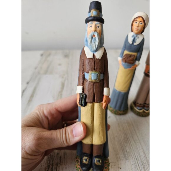 Vintage pencil pilgrim Thanksgiving in the end plaster decor set couple - Picture 3 of 15